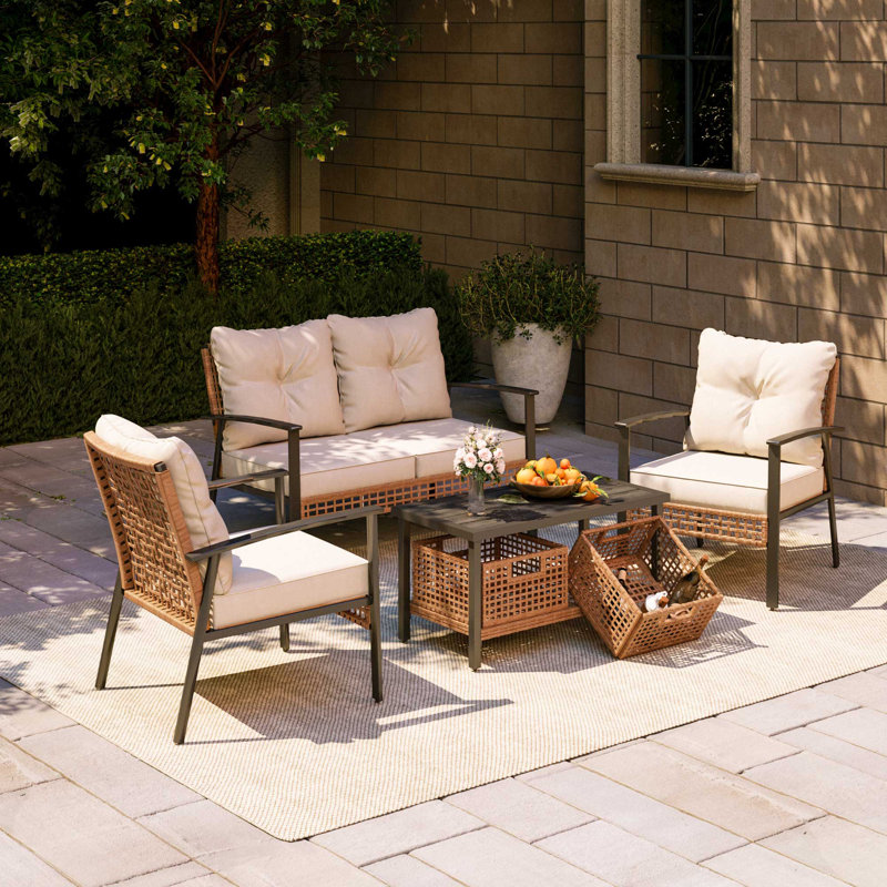 Aljaquan 4 - Person Patio Conversation Set with Cushions and 2 Baskets