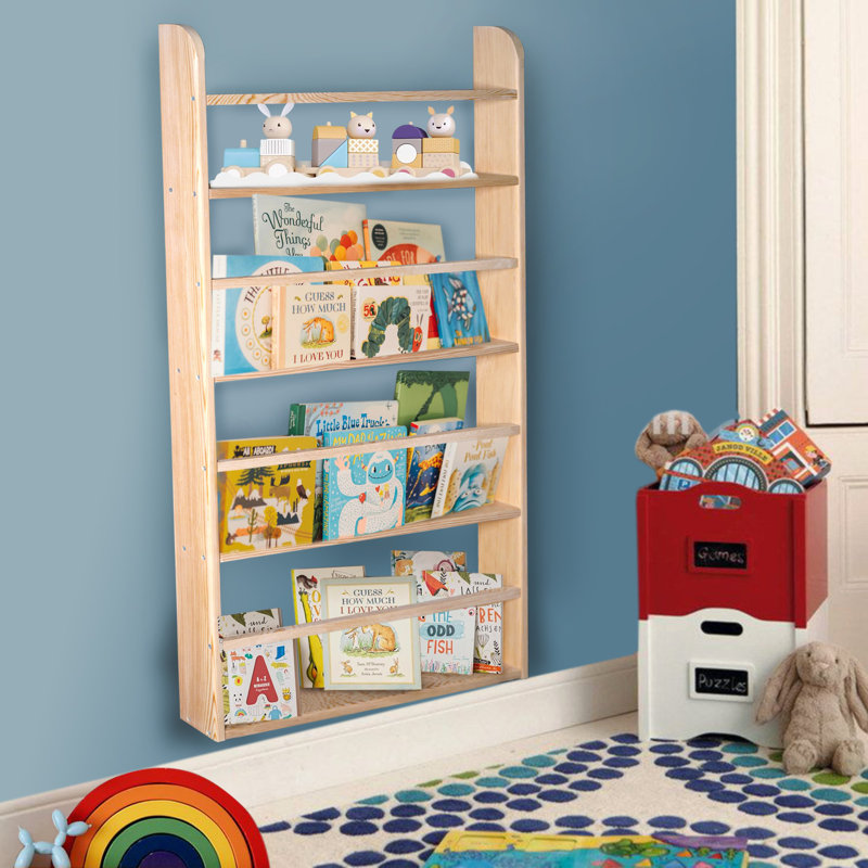 Bibliothèque moderne (10 tablettes), bois de pin massif, 47,2 x 3,1 x 19,7 pouces | Conception murale, finition chêne | Parfait pour les salons de style scandinave, les bureaux à domicile et les bibliothèques, solution de rangement durable et élégan