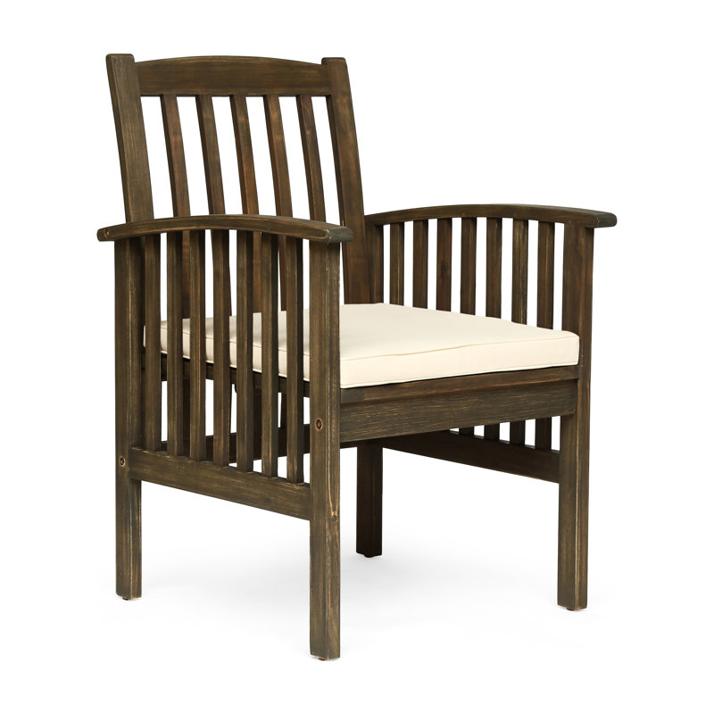 Wood Dining Chairs, 2pcs With Grey+cream Seat Cushions - , For Backyard Patio Chair , Foam Stylish, Weather