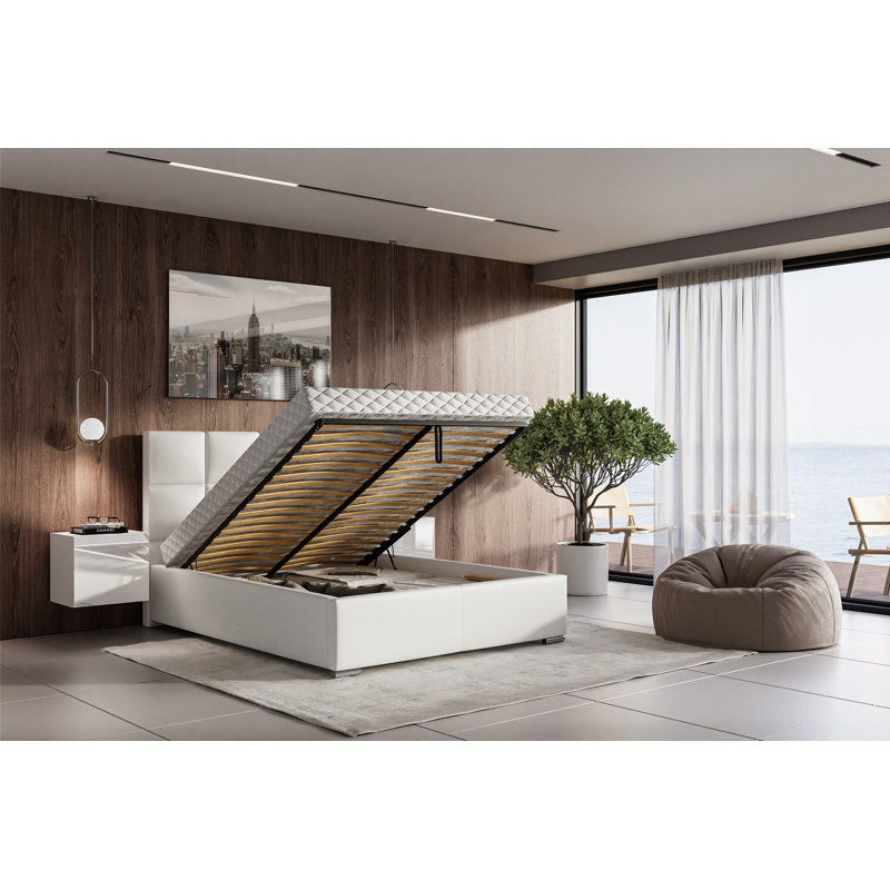 Adilyne Upholstered Ottoman Storage Bed, 160 x 200cm, White
