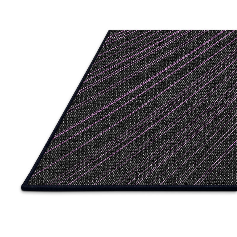 Tapis abstrait violet / noir en laine et polyester tissé à la machine, Rectangle 5 pi x 7 pi
