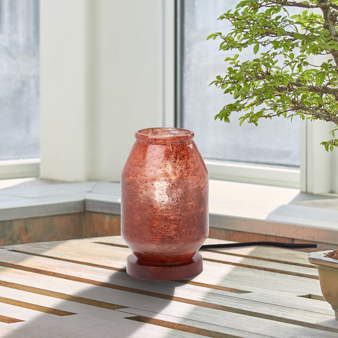 7.25"H Caroline Burnt Red Novelty Shade Accent Lamp With Mango Wood Block Base Union Rustic