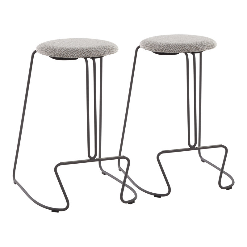 Finn Black Steel and Light Grey Fabric Counter Stool Set
