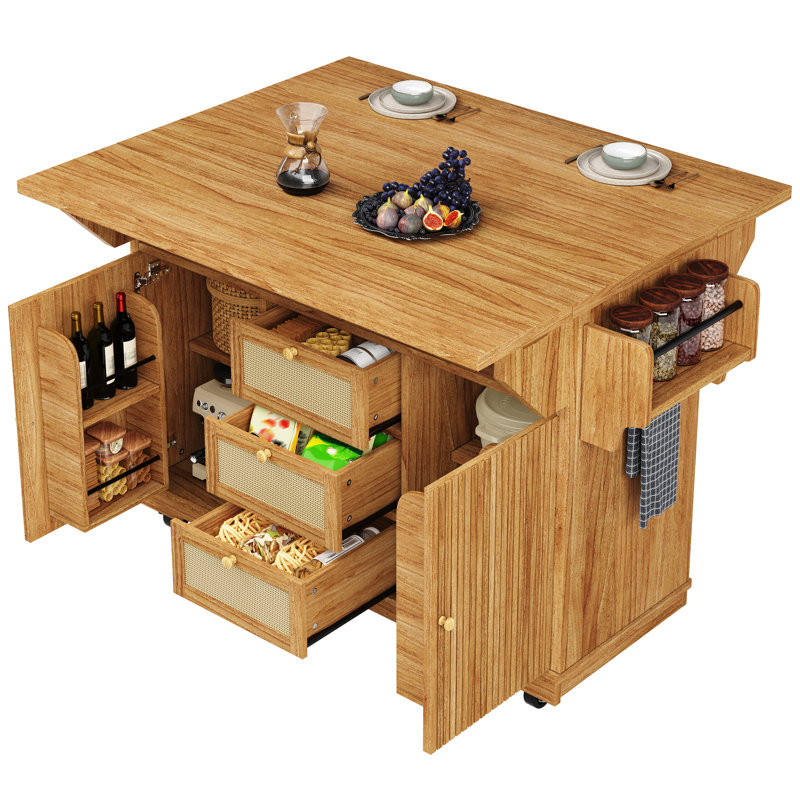 142.5 cm W Kitchen Cart with Top, Brown