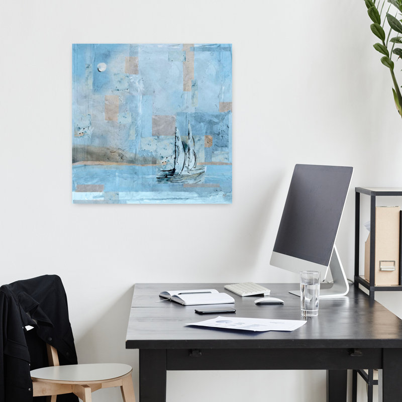 Voilier n ° 1, art contemporain de paysage côtier abstrait, H 18 po x l 18 po