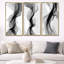 Galaxy Majestic, encre liquide noire et grise - reproduction abstraite sur toile encadrée 3 pièces-129013633-129013640