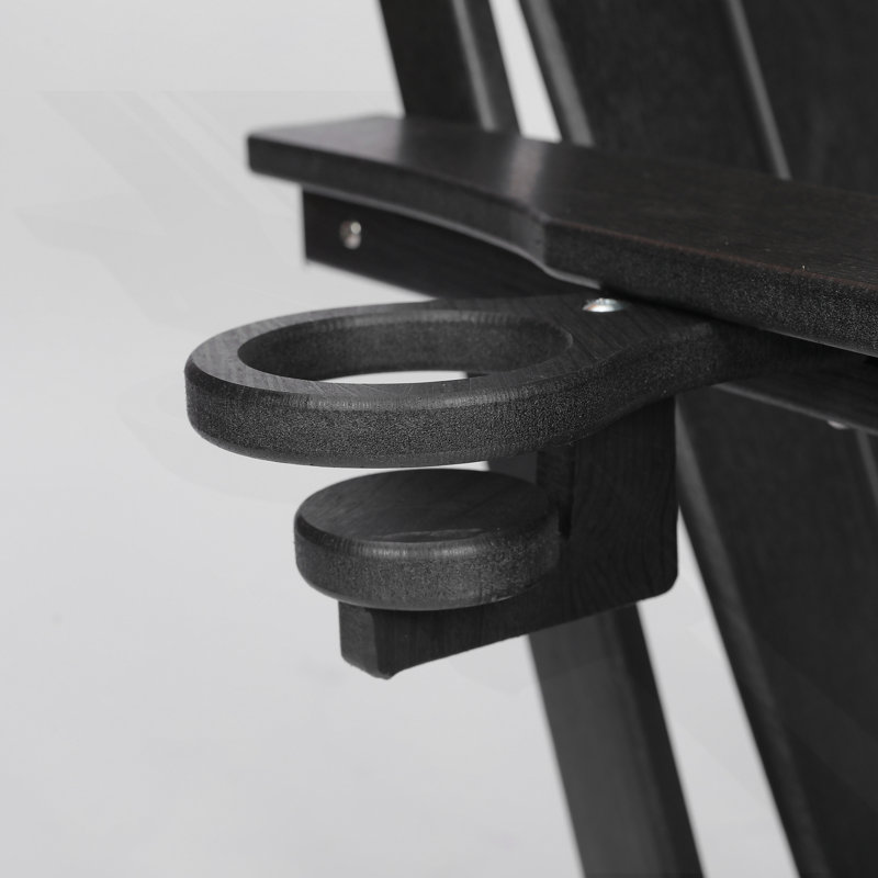 HDPE Folding Adirondack Chair With Dual Cup Holder, Patio Chair, Black