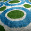 Coussin en velours fait à la main - cercles bleus et verts rétro, 16 x 24 po