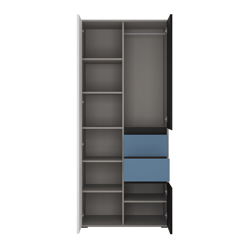 Madaket 3 Door Wardrobe, White/Black/Soft blue