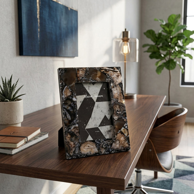 Cadre photo moderne Selenite pour table - Cadre photo décoratif pour la chambre à coucher, le bureau ou la maison - Blanc