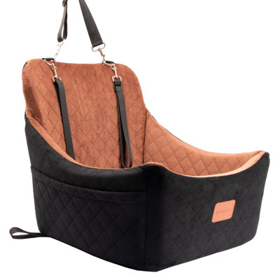 Siège pour chien pour chien de taille moyenne, lit de voiture de voyage pour animal de compagnie avec ceinture de sécurité, siège pour chien entièrement amovible et lavable avec sangles réglables, 3 sangles faciles à installer (noir / brun)