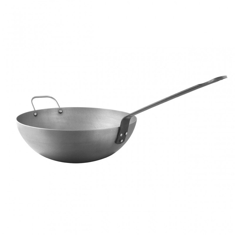 M'Steel Black Carbon Steel 11.8-Inch Wok with Iron Handle