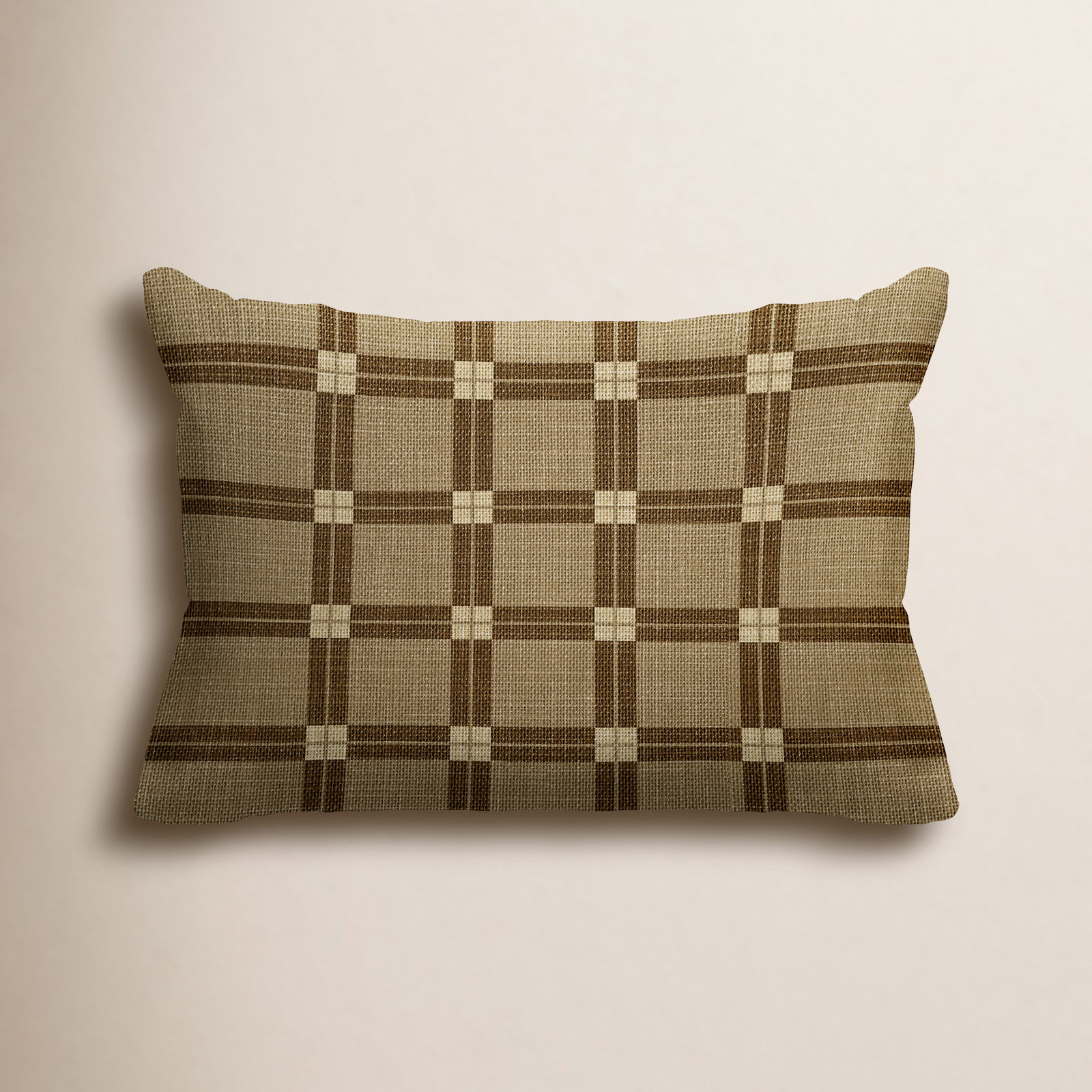 Plaid Indoor/Outdoor Lumbar Throw Pillow, Beige, 14"H x 20"W