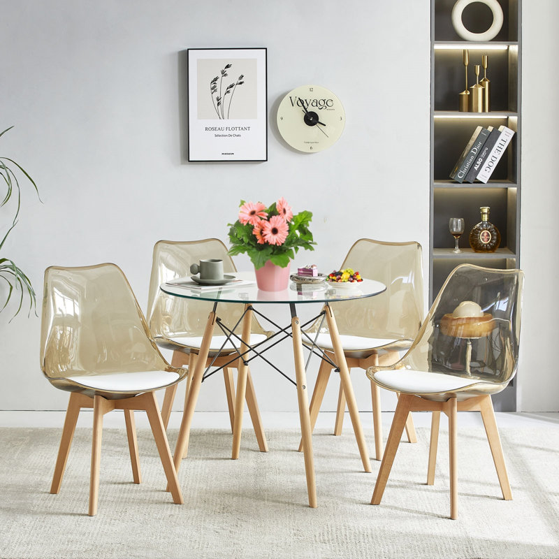 Ensemble de salle à manger Isalena, Transparent Amber, 5 Pieces: 1 Table, 4 Chairs