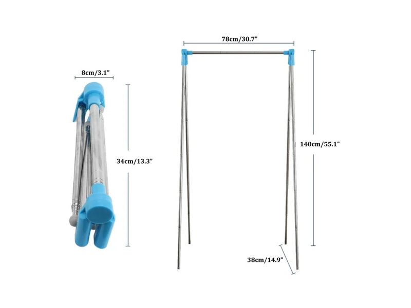 Telescopic Folding Clothes Drying Rack, Adjustable Portable Freestanding Laundry Hanger Rod for Indoor Outdoor Bedroom Balcony and Laundry Room