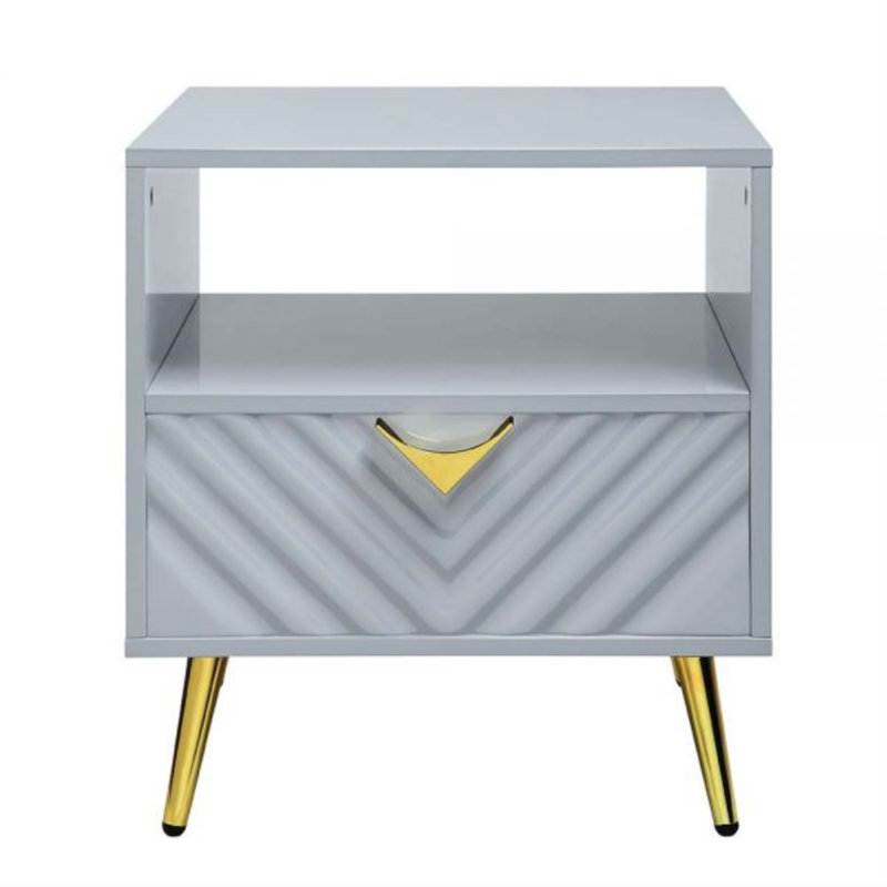 Gaines Contemporary Rectangular End Table with Metal Legs, Gray