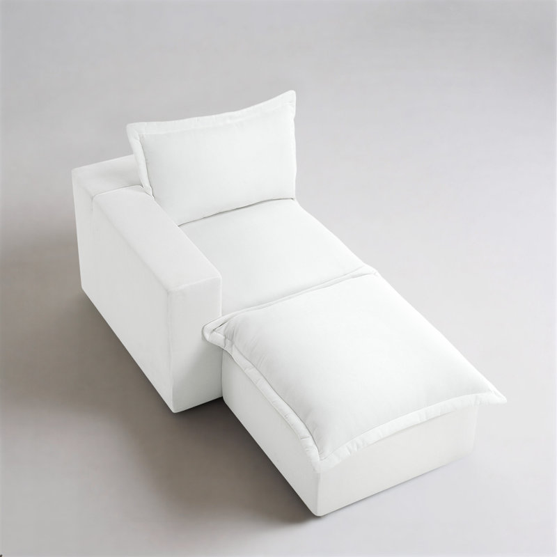 Chaise longue modulaire rembourrée en chenille beige avec repose-pieds amovible - entièrement compressée, aucun assemblage requis
