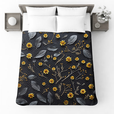 Flowers Pattern Quilted Bedspread All Sizes