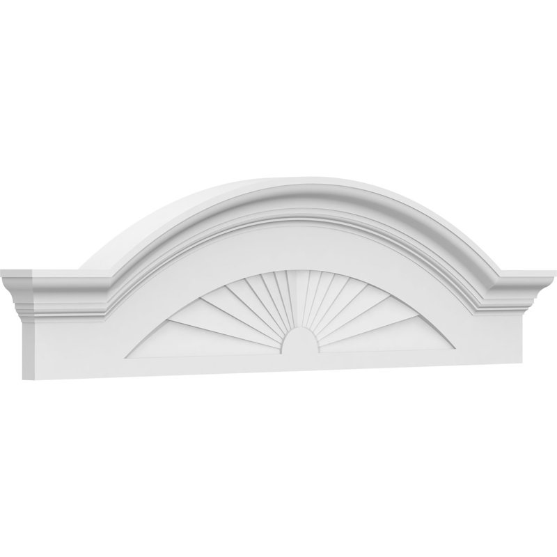 40"W x 11"H x 2-1/2"P Segment Arch W/ Flankers Sunburst Architectural Grade PVC Pediment, 11" H  x 40" W  x  2-1/2" D