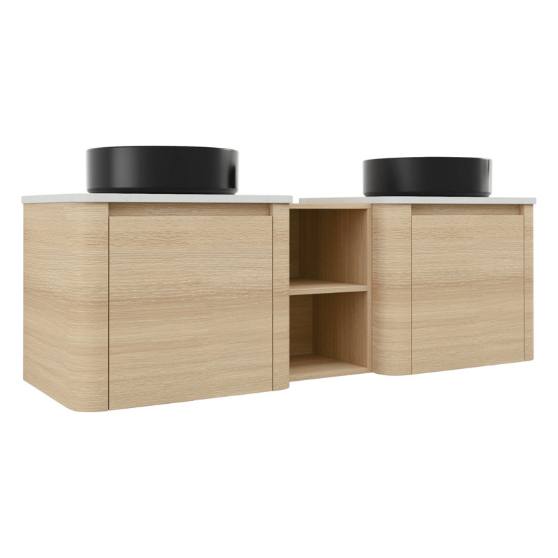 Meuble-lavabo mural 60 po avec lavabos en céramique et tablettes de rangement 60 po