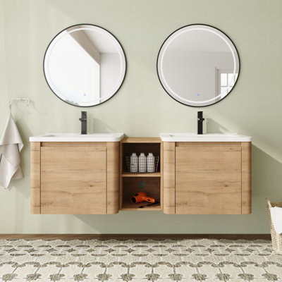 Meuble-lavabo mural flottant avec plateau en céramique