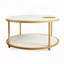 Table basse ronde avec rangement double couche - blanc et or