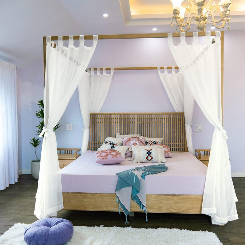Sheer Canopy Bed Curtains 4 Corner Bed Drapes Ivory