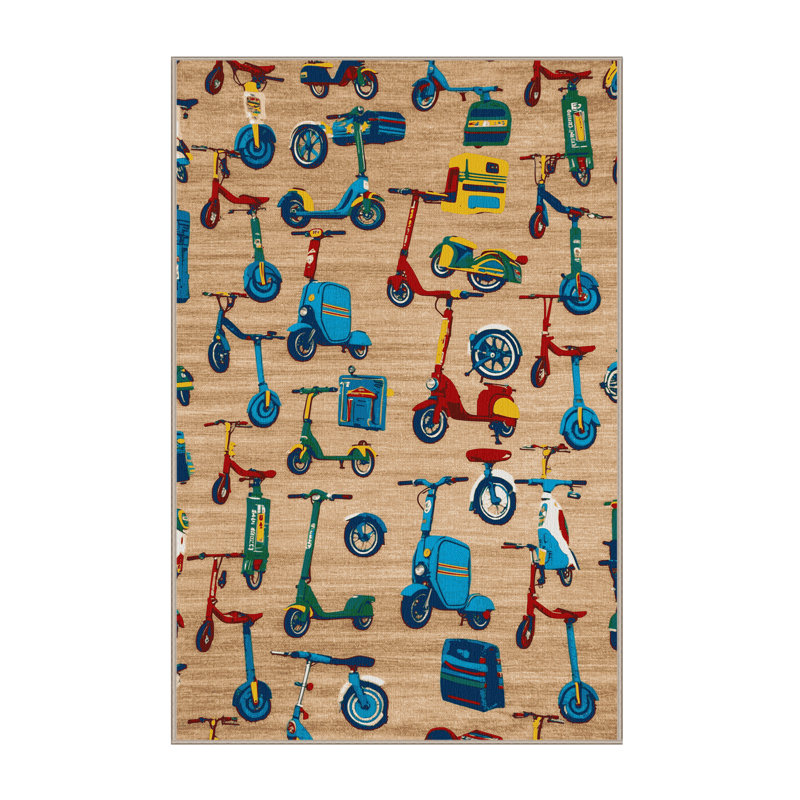 Machine Washable Transportation Brown Area Rug, Rectangle 8' x 10'