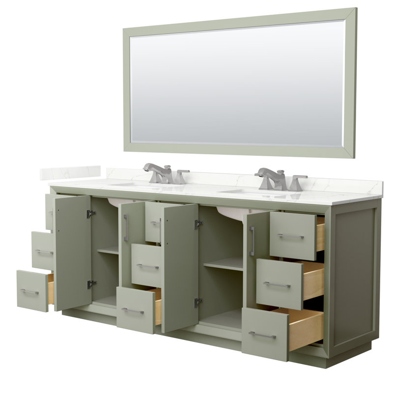Strada 84'' W Double Vanity, Giotto Quartz, Light Green, Giotto Quartz
