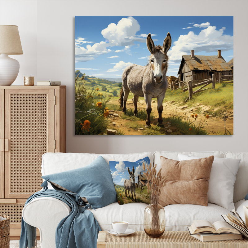 «Donkey Day At Farm I», reproduction d'art sur toile, Toile tendue, H 24 po x l 32 po x P 1 po