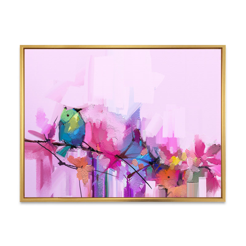 Pinceau rose et mauve, reproduction sur toile flottante, H 8 po x l 12 po x P 1 po, Cadre flottant doré