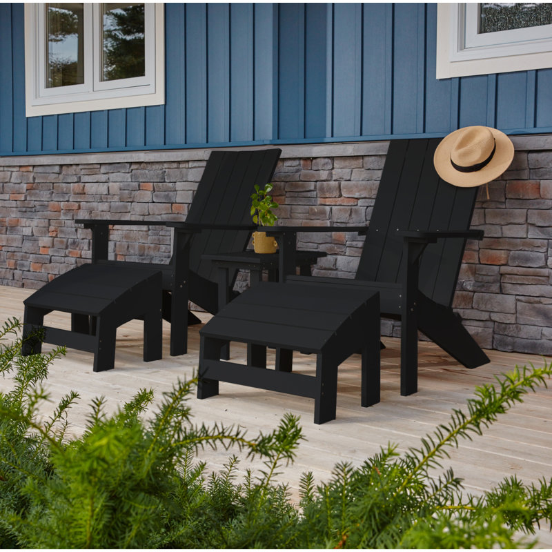 Crystal Harbor Modern Stationary Adirondack Chair – Sleek Recycled HDPE Outdoor Muskoka Chair, Black