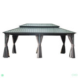 Hardtop Gazebo, Aluminum Metal Gazebo With Galvanized Steel Double Roof Canopy, Curtain And Netting, Permanent Gazebo Pavilion For Patio, Backyard, Deck