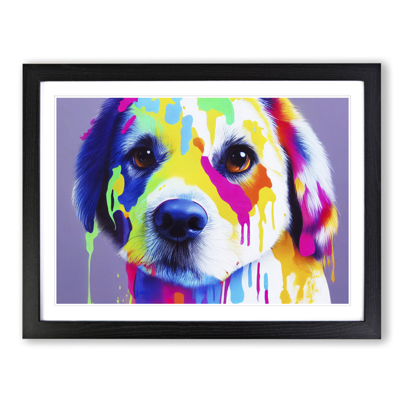 Colourful Dog Vol.1 Abstract - Single Picture Frame Print, Black, 46cm H x 64cm W x 2cm D