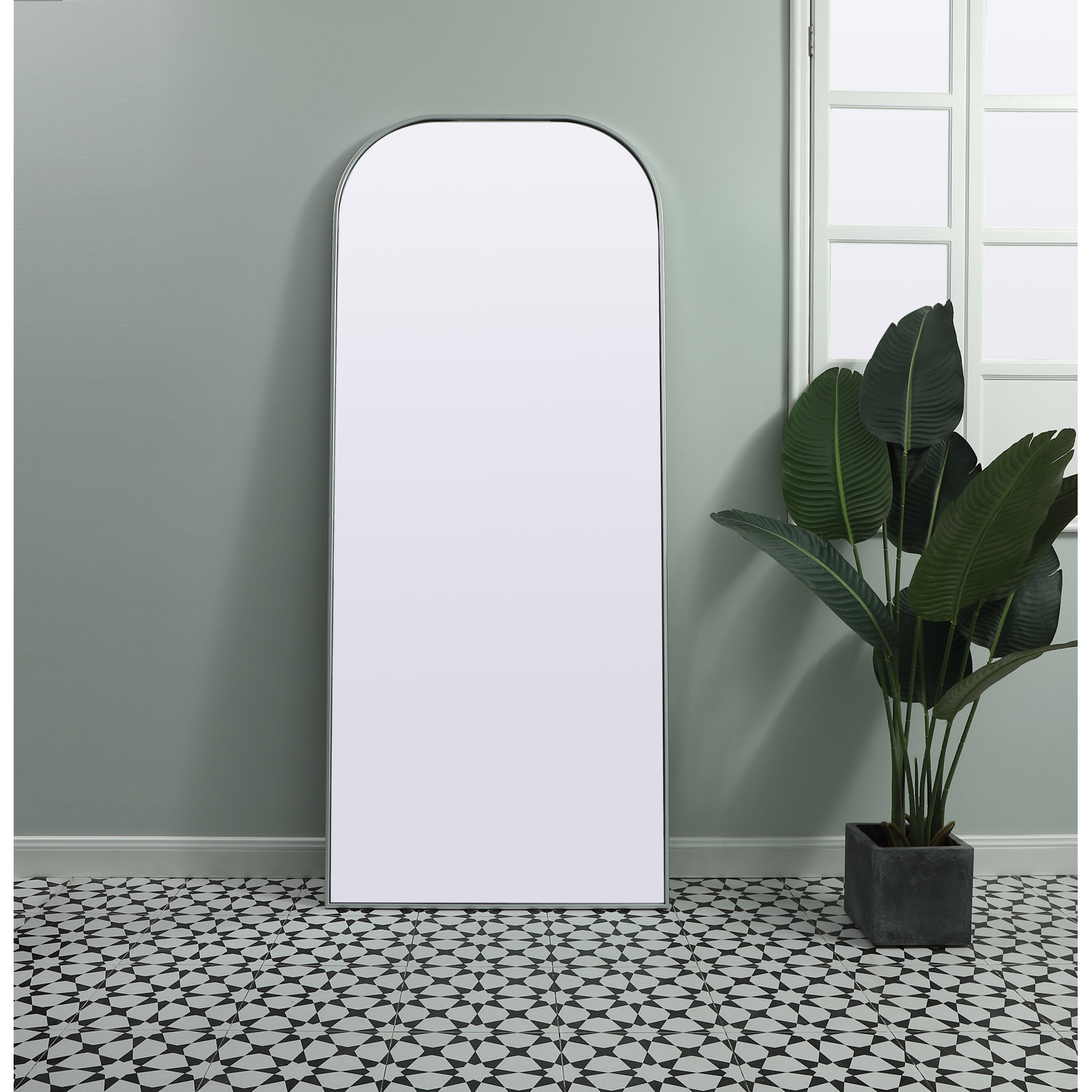 Sabine Metal Wide Arch Wall Mirror, 76" x 32", Silver
