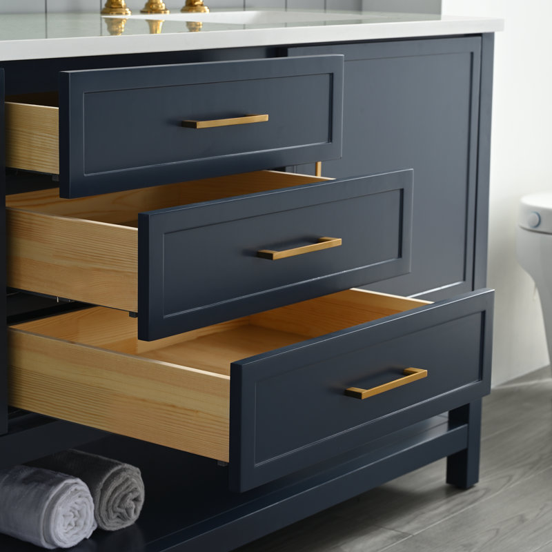 Meuble-lavabo double 72 po Vicini, Bleu indigo / or brossé