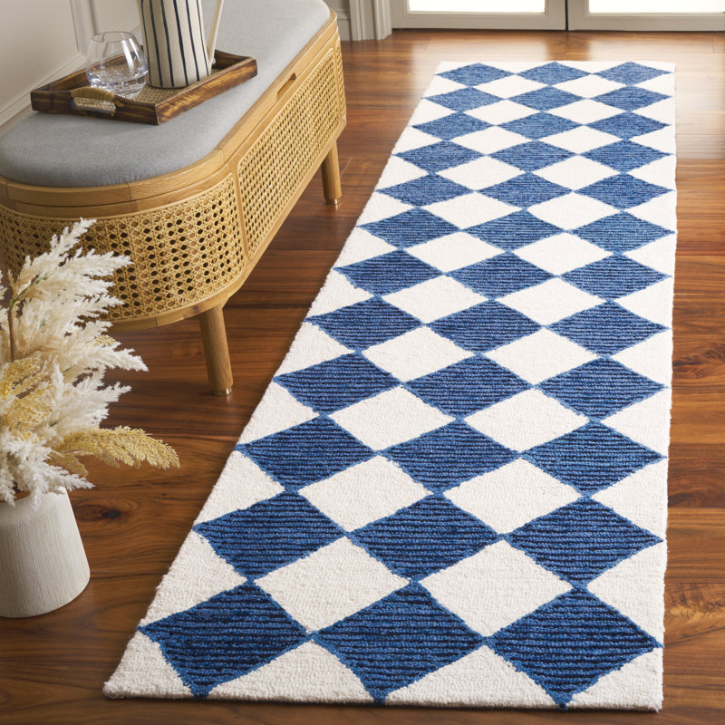 Ebony Hand Tufted Wool Pile Checkered Rug, Runner 2'3" x 9'