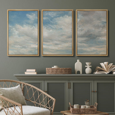 «Ciel apaisant, paysage serein bleu, paysage naturel, nature, illustrations, art moderne, décor rustique», 3 pièces
