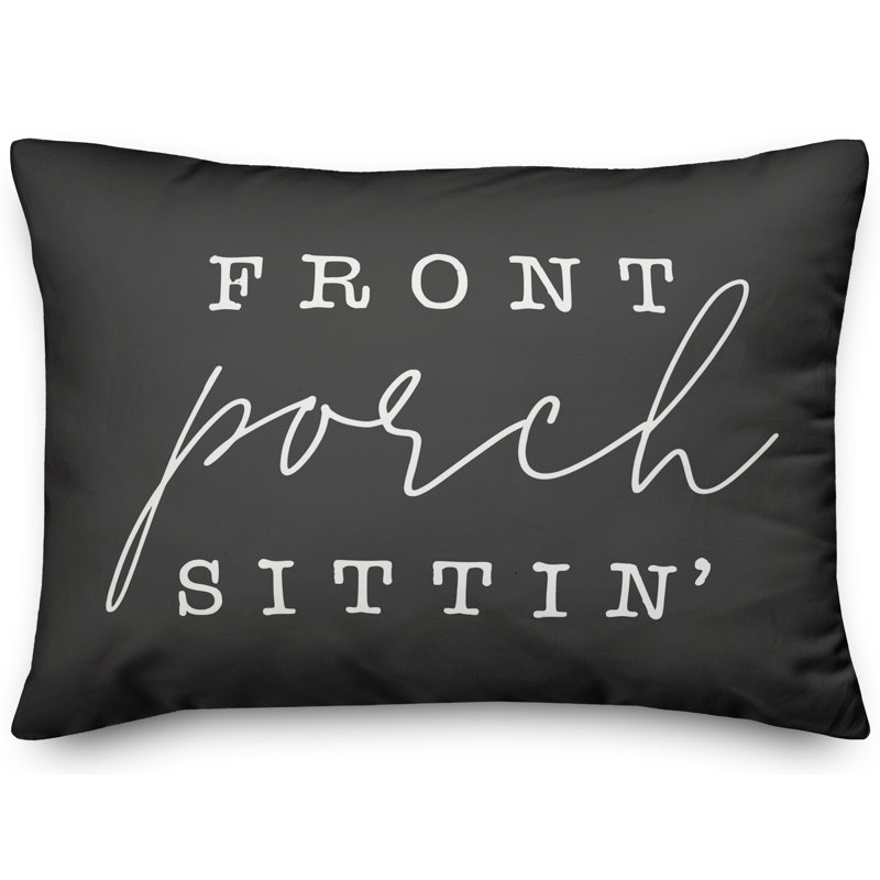  Front Porch Sittin' Indoor/Outdoor Rectangular Lumbar Pillow, Charcoal