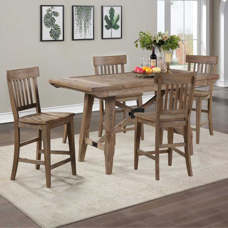 Surbit Ballam Counter Height Extendable Dining Set, 5 Pieces: Table, 4 Chairs