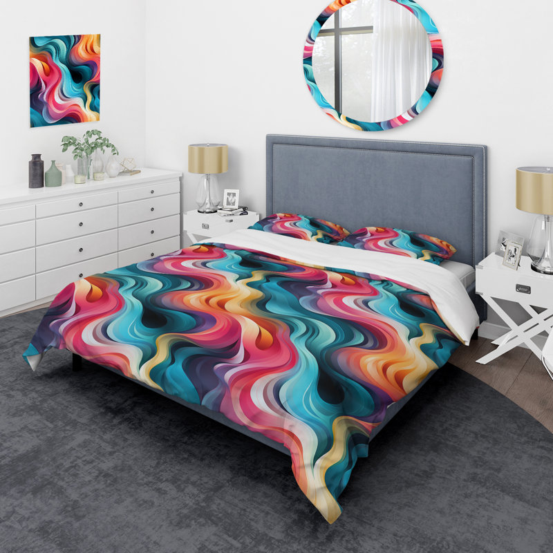 Literie en toile colorée Popart Groovy Gradient, Housse de couette pour grand lit et 2 taies décor