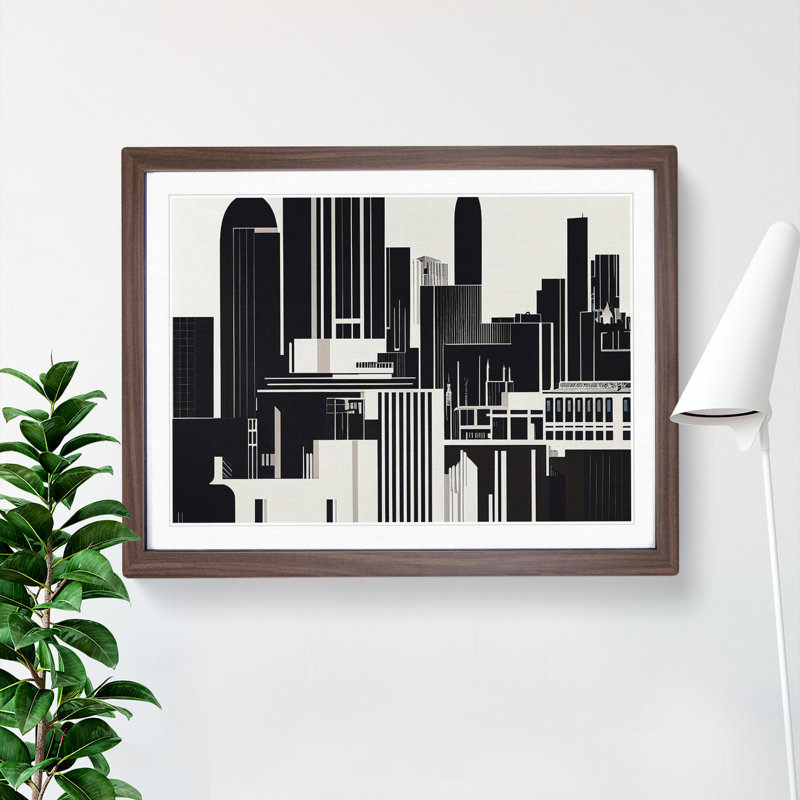 Art Deco City Skyline - Single Picture Frame Print, 46cm H x 64cm W, Walnut