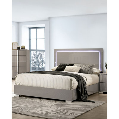 Meuble de chambre contemporain avec cadre de lit avec tête de lit à DEL et finition UV 1Pc