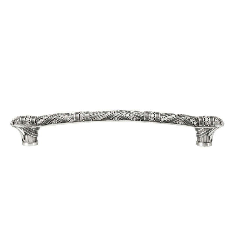 6" C TO C FAIRFAX PULL W/ TOPAZ, LT. PEACH & SILK CRYSTAL; BURNISH SILVER FINISH