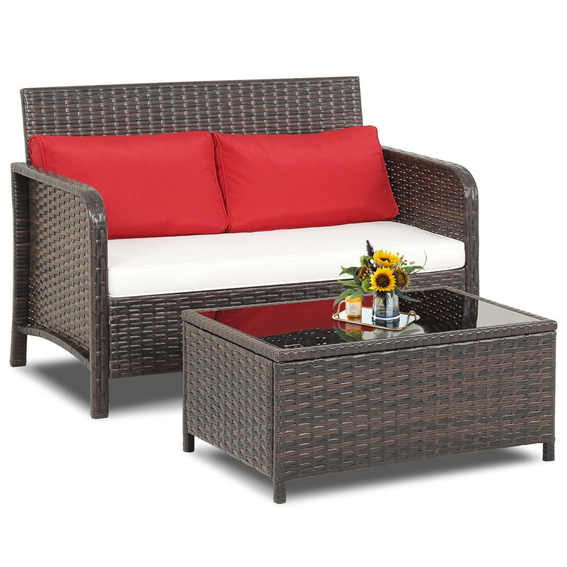 Gymax Wicker 2 - Person Patio Conversation Set with Cushions