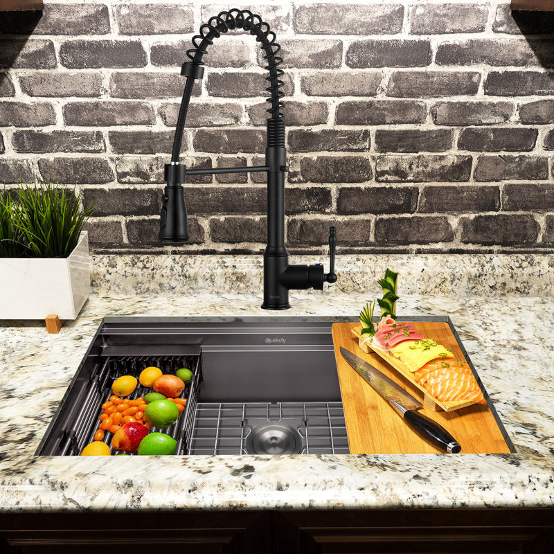 Undermount 32-in x 18-in Gunmetal Black Stainless Steel Workstation Kitchen Sink All-in-one Kit