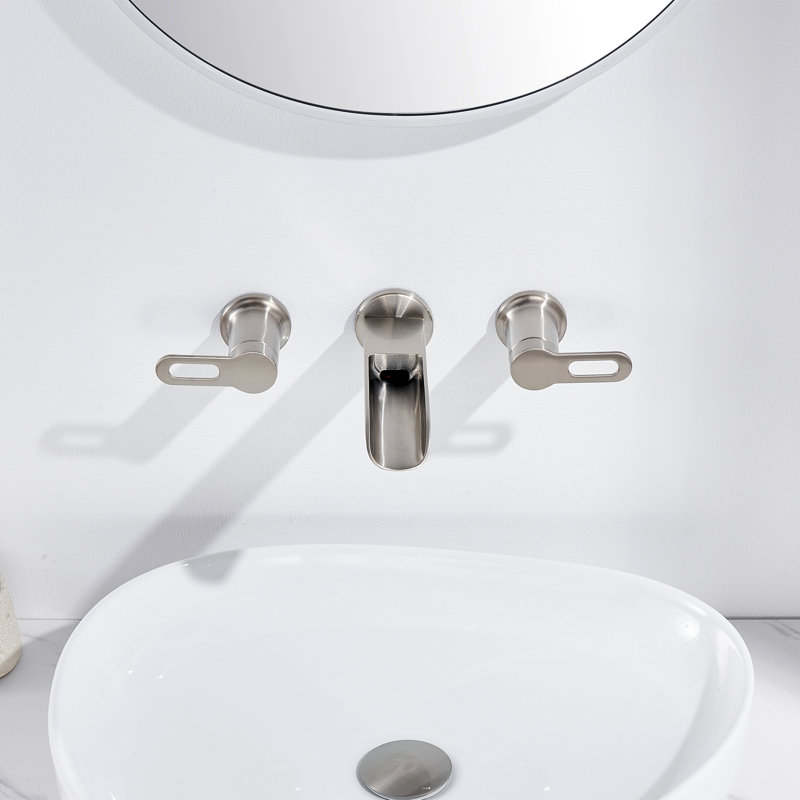 Robinet pour salle de bain mural à 2 poignées Vivid Fall avec valve en nickel brossé, Nickel