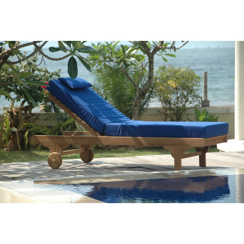 Capri Teak Outdoor Adjustable Chaise Lounge with Blue Cushion