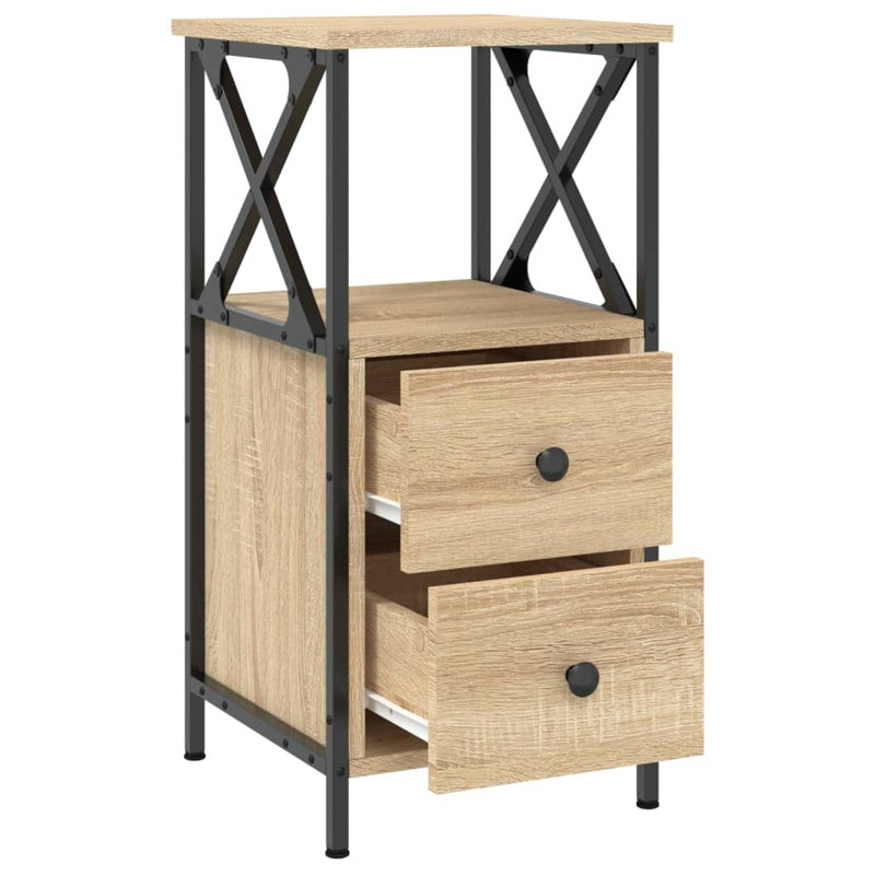Herendeen 34cm W Iron Bedside Table, Sonoma Oak, Set of 2