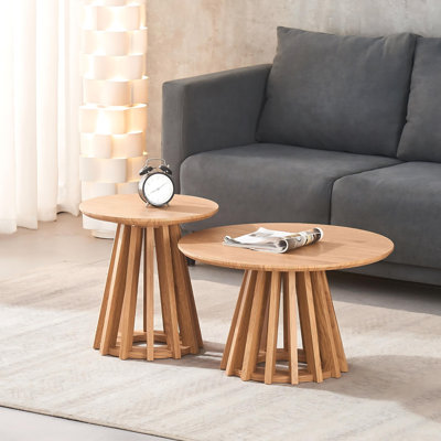  Tables gigognes rondes en bois avec base à piédestal en bois, ensemble de deux de 24 po de diamètre